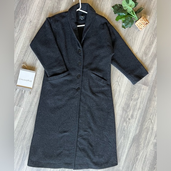 Eileen Fisher 100% boiled wool button front winter coat in charcoal. Size S - Picture 1 of 10